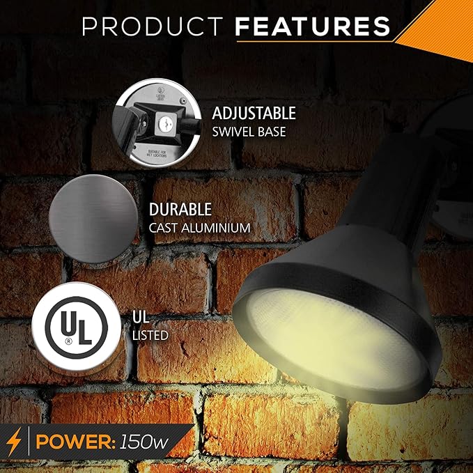 Ciata 15" Outdoor Security Flood Light 2 Head with Heavy Duty Cast Aluminum Body 150W PAR38 Weather Proof Dark Bronze Finish (2 Pack)