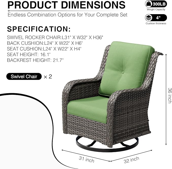 Joyside Swivel Patio Chairs Set of 2, Wicker Patio Furniture with High Back, Deep Seating, Wide Armrest, Thickened Cushions, Outdoor Rattan Furniture for Deck, Porch Use