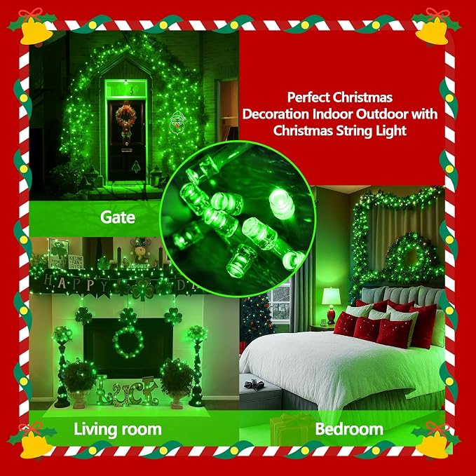 200 LED Connectable String Lights, 66FT Christmas Lights Outdoor Indoor | Green, 13 Modes, Timer, Clear Wire Waterproof Twinkle Fairy Lights Plug in for Bedroom Classroom Patio Xmas Tree Decor
