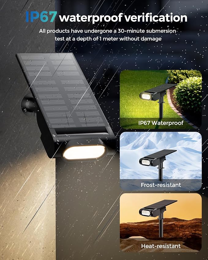 RGB Christmas Solar Spot Lights Outdoor, 12 RGB Color Modes Landscape Light Waterproof IP67 with Remote Control, 2-in-1 Color Changing RGB/Cool/Warm White for Yard Garden Christmas 4 Pack