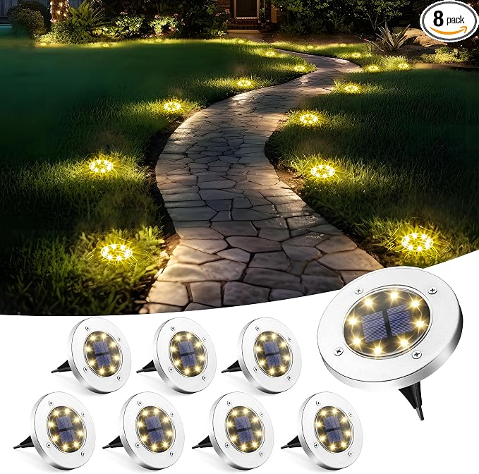 SOLPEX Solar Lights Outdoor Waterproof, 8 Pack Solar Ground Lights, Solar Garden Lights Landscape Lighting for Pathway Driveway Patio Backyard Walkway (Warm White) | IP65 Waterproof Stainless Steel Landscape Lighting for Driveway, Pathway, Garden, Pati...