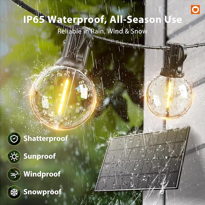 addlon 150FT Solar String Lights Outdoor Waterproof with Remote, Dimmable | Commercial Grade Solar Powered String Lights with 80 LED Bulbs, Hanging Light for Camping Backyard Party Decor