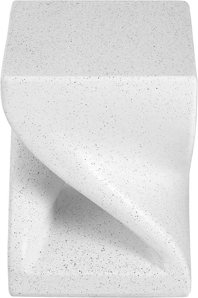 Polibi Modern White Terrazzo Side Table, Twisted X-Base MGO Accent End Table, Small Outdoor Indoor Table for Patio, Living Room, Balcony, Weather Resistant, No Assembly