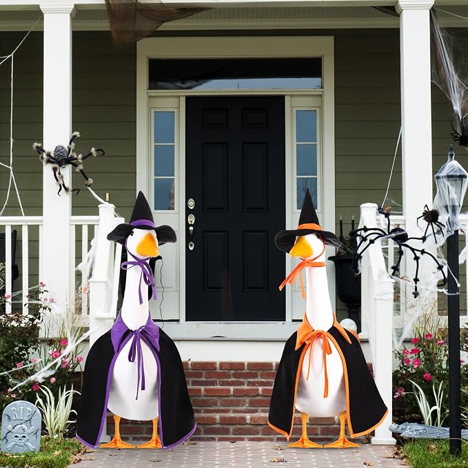 2 Set Halloween Goose Outfit Lawn Porch Goose Cloths Plastic Clothing Fall Halloween Outfit for 23 Inches Outdoor Patio Yard Lawn Art Decoration