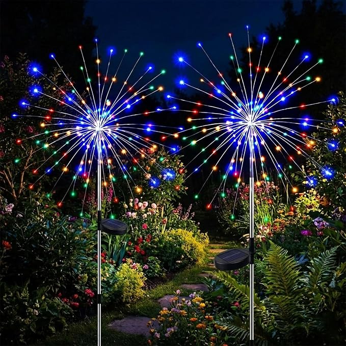 Solar Firework Lights Outdoor, Adjustable 32" to 51" Extra Tall, 200 LED Stainless Steel 3-Section Pole, 8 Modes Waterproof Starburst Garden Lights for Yard Pathway Walkway Decor(Color 6 Pack)