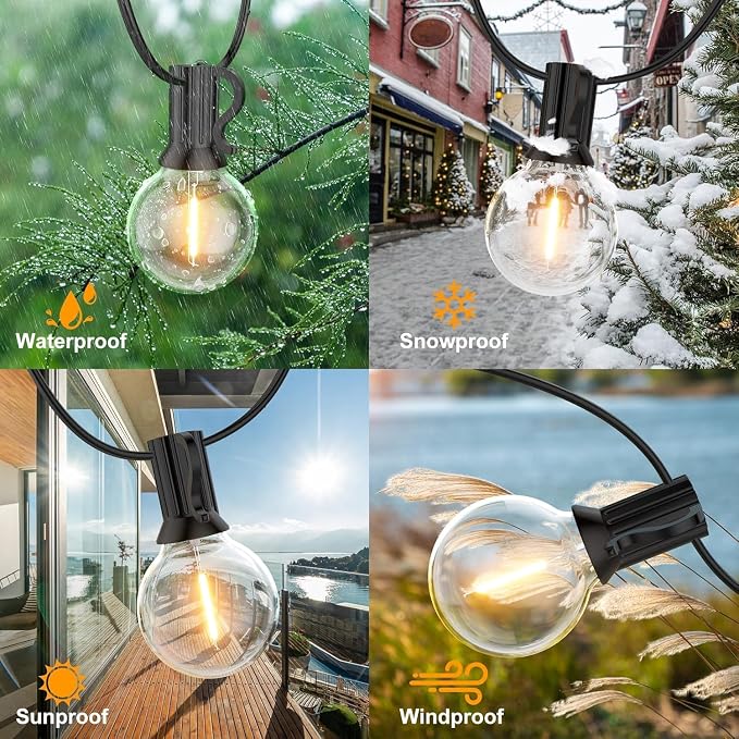 GPATIO Outdoor String Lights, 50FT G40 Bulbs Shatterproof Patio Lights, Waterproof Dimmable Hanging Outdoor Lights, Connectable LED Outside Lights for Backyard Yard Gazebo Porch Party