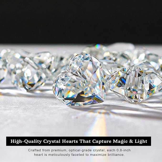 24pcs Small Crystal Heart Prisms Suncatchers 20mm Clear Glass Beads | Rainbow Maker Sun Catchers Chandelier Crystals Drop Parts Glass Christmas Wedding Valentine's Day Decorations Gift