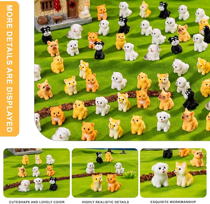 72 pcs Mini Resin Dog Many Styles Variety Tiny Animals Figures Miniature Little Small Animal Figurines Bulk for Micro Fairy Garden Landscape Accessories Hide Crafts Decor Aquarium