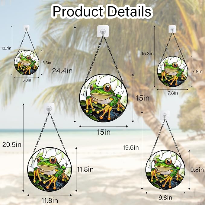 DASTOLL Stained Glass Window Hanging, Green Frog White Petals Sun Catchers Colorful Glass Panel Cute Suncatcher Decor for Birthday for Women, Men, Wife, Aunt, and Mom 7.8 in