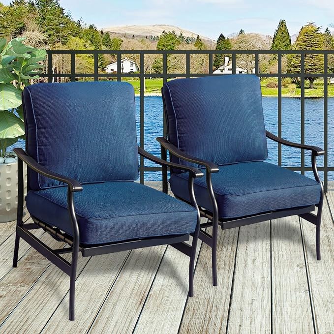 Patio Chairs Bistro Rocking Sofa Chair Modern Outdoor Furniture Set Conversation Sets with 5.1 Inch Thick Seat Cushions (2PCS-2, Blue)