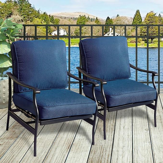 Patio Chairs Bistro Rocking Sofa Chair Modern Outdoor Furniture Set Conversation Sets with 5.1 Inch Thick Seat Cushions (2PCS-2, Blue)