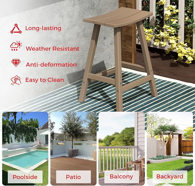 Costaelm Outdoor Bar Table, 37" Counter Height Round Patio Cocktail Bar Table, Patio Bar Table 3-Pieces Set Bistro Dining Table Pub Table for Deck, Backyard, Garden, Weathered Wood