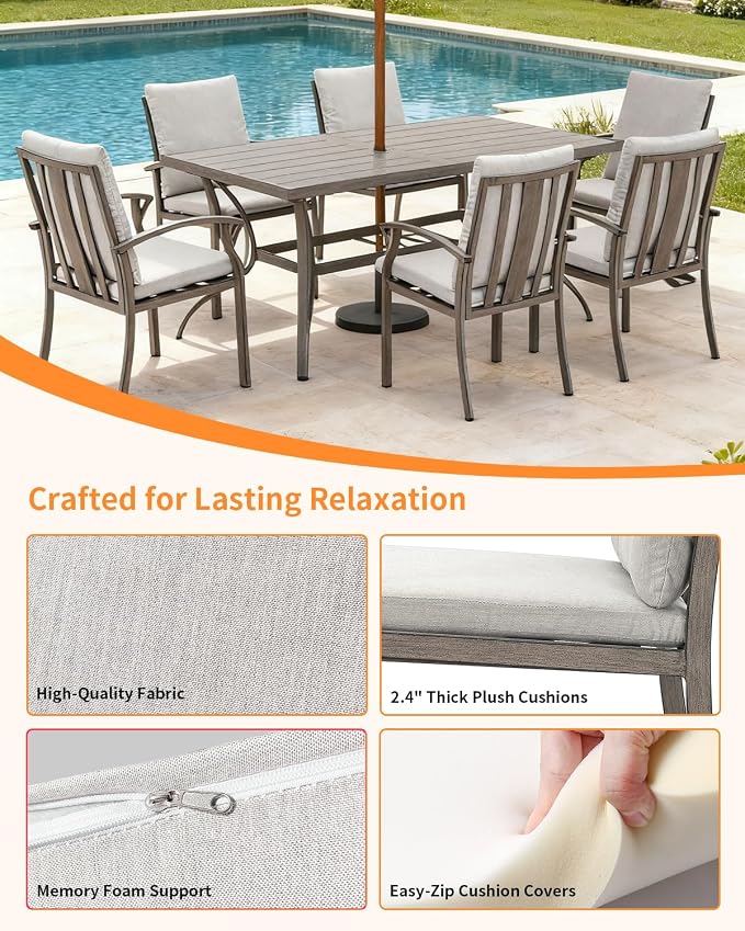 Outdoor Dining Chairs Set of 2, Never-Rust Patio Chairs Set with Thick Cushion, All Weather Aluminum Patio Dining Chairs, Patio Furniture Set for Garden, Backyard, Deck, Pool, Limed Oak