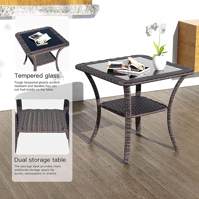 Kullavik 5 Pieces Outdoor Swivel Chairs Set,Patio Wicker Rocker Chairs with 4" Thick Cushions,Side Table and Ottomans,Patio Conversation Furniture Set for Patio Porch Deck Backyard,Sand