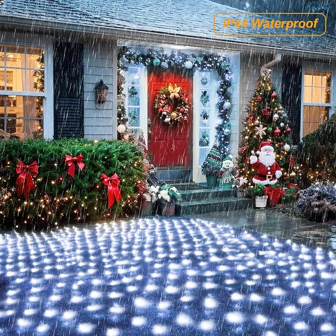 Pooqla Cool White Net Lights, 34.5X 5ft Christmas Lights Outdoor Clear Wire | 610 LED Large Net Mesh Lights Plug in, 8 Modes Waterproof Connectable Bushes Lights for Christmas Hedge Yard Decor