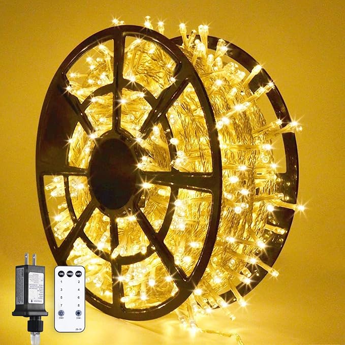 JMEXSUSS 1000 LED Christmas String Lights with Remote, Outdoor Lights | Plug in Warm White Christmas Tree Lights for Indoor Outdoor Bedroom Garden Yards Party Holiday Wedding Decor,Clear Wire