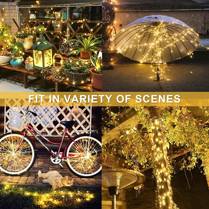 JMEXSUSS 2 Pack Solar Fairy Lights, Total 200 LED 66FT Solar String Lights | Outdoor Waterproof 8 Modes Copper Wire Solar Christmas Lights for Yard Patio Tree Garden Xmas Decorations, Warm White
