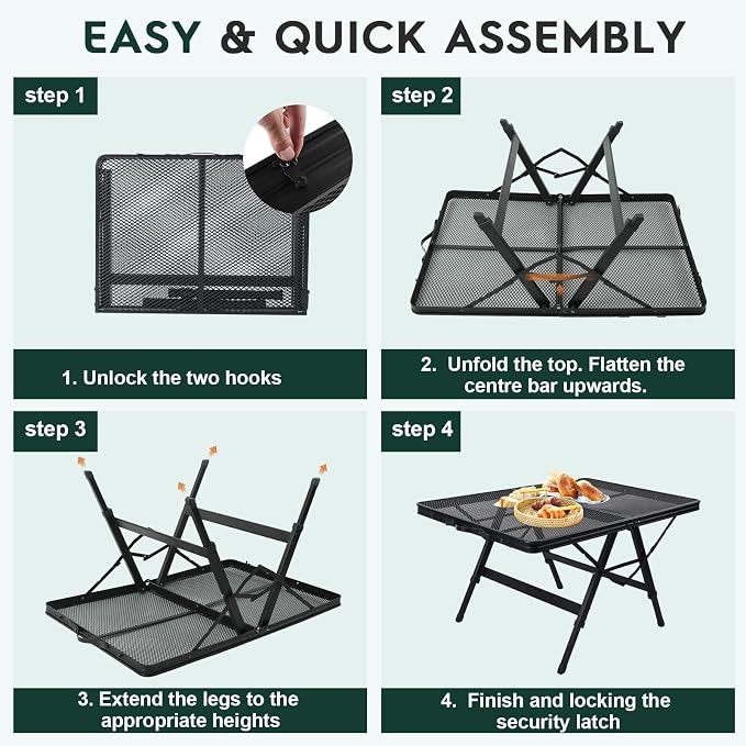 WildFinder 3 FT Folding Grill Table, Portable Camping Table for Outside, 3 Adjustable Height Folding Table with Desktop, Lightweight Outdoor, Camping, Picnic, BBQ
