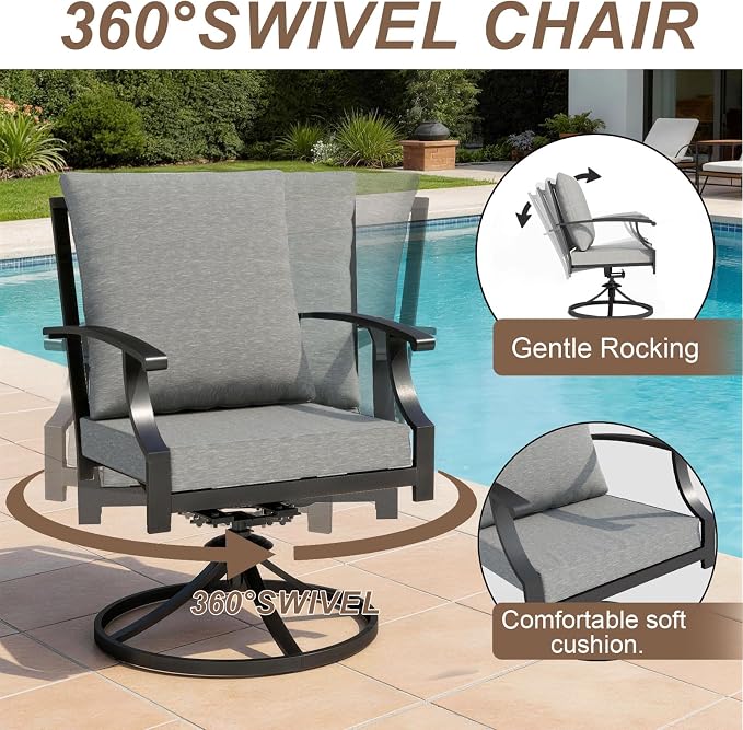 7 Pieces Patio Dining Set Outdoor Conversation Set,Metal Outdoor Furniture Set with Umbrella Hole Cut-Out 78.7" x 35.4" Table and 8 Metal Chairs for Backyard,Garden,Grey