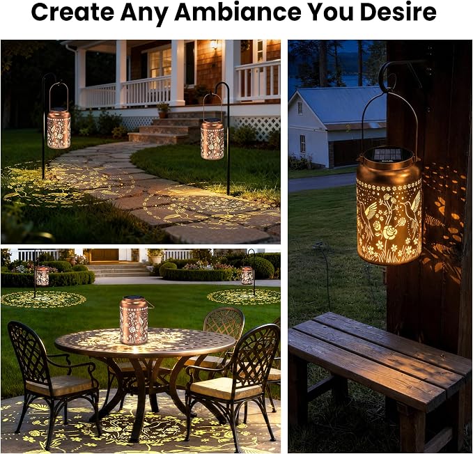 JEJOT Hummingbird Solar Lanterns Outdoor Waterproof,Birthday Gift for Women | Gifts for Mom Grandma, Metal Hanging Solar Light for Yard Garden Porch Landscape Deconration-2Pack