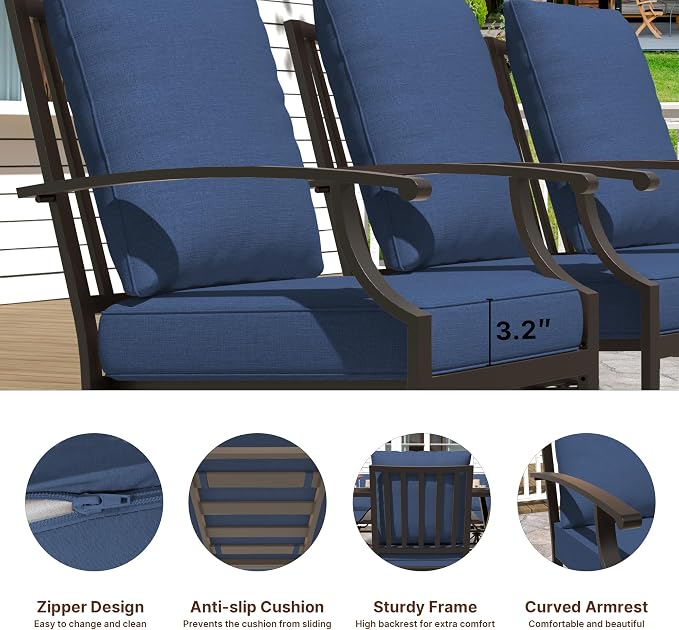 Gotland 7 Piece Outdoor Dining Table and Chairs for 6 with 14Ft Double-Sided Umbrella, Patio Swivel Dining Chairs for 6, Rectangular Patio Dining Table with Umbrella Hole Outdoor Patio Set