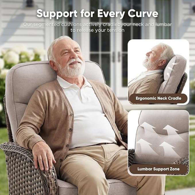 HUMMUH 4PCS Outdoor Swivel Rocker Patio Chairs with Ottomans,Luxury 6-inch Thick Cushion,High Back Patio Furniture Set,Wicker Conversation Set for Deck Yard and Poolside