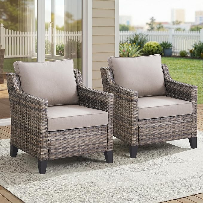 Belord Patio Chairs Set of 2, Outdoor Wicker Chairs for Deck Porch Garden, 2 Piece Luxury Patio Furniture Set, Beige