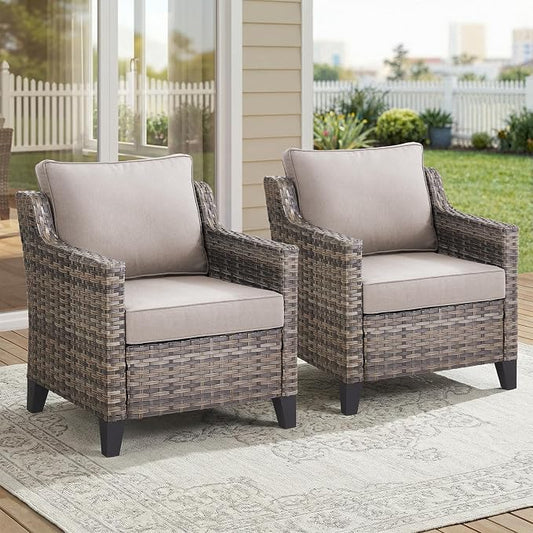Belord Patio Chairs Set of 2, Outdoor Wicker Chairs for Deck Porch Garden, 2 Piece Luxury Patio Furniture Set, Beige