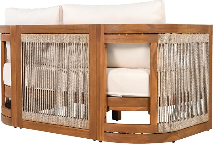 Christopher Knight Home Nesbit 8-Seater Patio Furniture Set with Removable Cushion, 8 Piece Outdoor Acacia Wood Conversation Set, Wooden Outdoor Sectional Sofa Set with Coffee Table, Beige