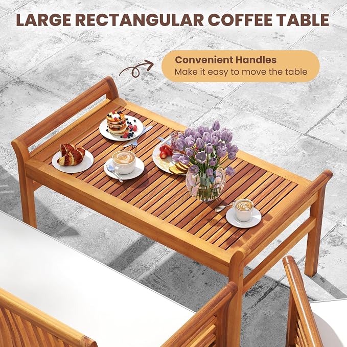 8 Piece Patio Furniture Set, Acacia Wood Sofa Set with Rectangular Coffee Table & Soft Seat Cushions, Outdoor Conversation Set for Garden, Backyard & Poolside