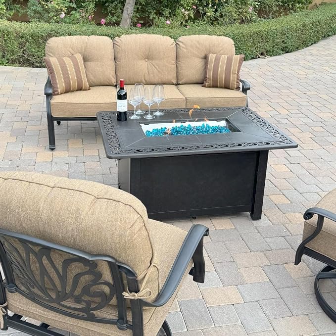 4-Piece Swivel Seating Set with Fire Pit Table in Antique Bronze/Sesame by Darlee