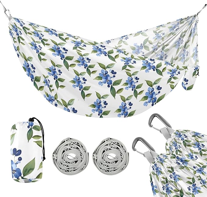 Camping Hammock Outdoor Hammocks for Outside Forget-me-not Beach Trees Portable Lightweight with Pockets Tree Straps Indoor