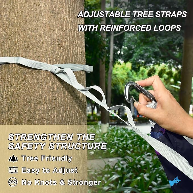 Camping Hammock Outdoor Hammocks for Outside Cat Silhouette Beach Trees Portable Lightweight with Pockets Tree Straps Indoor