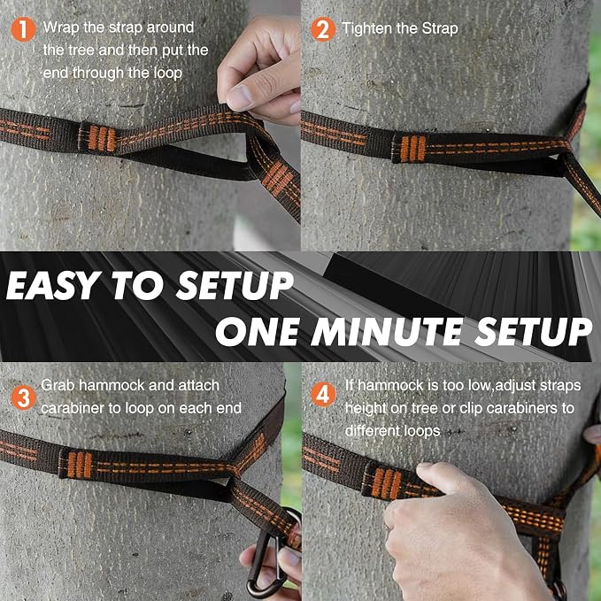 Adult Double Camping Hammock, 10ft x 6.5ft (300x200cm), Orange and Gray, 210T Nylon, 500 Lbs Weight Capacity, Portable with Storage Bag, d-Rings & Wide Straps, Breathable & Durable for Outdoor, Campin