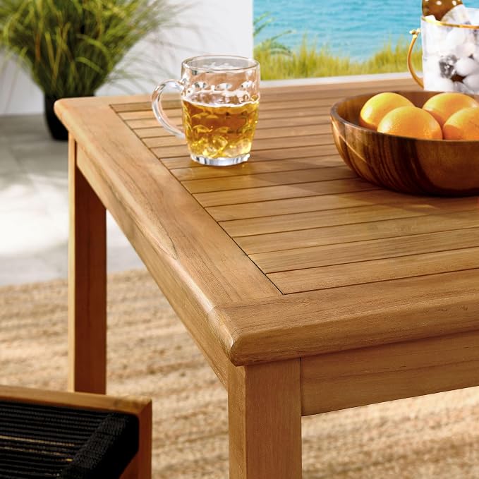 Modway Vienna Outdoor Patio Teak Wood 3-Piece Dining Set in Natural Black – Weather-Resistant Square Dining Table with Woven Rope Armless Chairs – Bistro Set for 2 – Chair Patio Set with Table