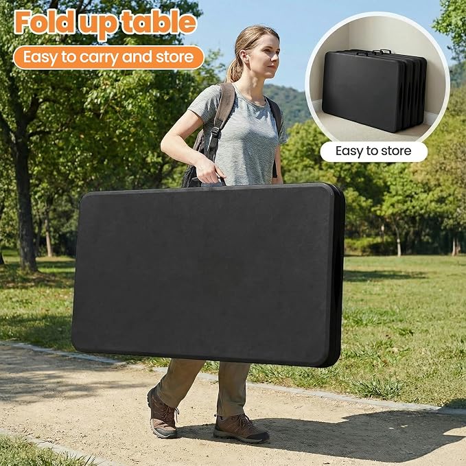 8 FT Black Plastic Folding Table Set with 6 Black Folding Chairs for Picnic, Party, Training, Outdoor Activities, at Home and Commercial Use