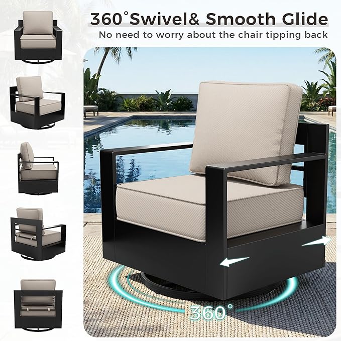Outdoor Patio Furniture Set, 6-Piece Aluminum Patio Conversation Set All-Weather Metal Outdoor Sectional with 6 Inch Thick Cushions, Deep Setting for Garden, Outside and Porch, Beige