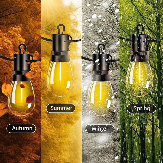 Outdoor Patio String Lights: S14 Shatterproof Bulb Outside Waterproof Light - 50FT 15M Remote Dimmable Connectable Hanging Outdoor Electric Lighting - Garden Backyard Yard Gazebo Porch Party