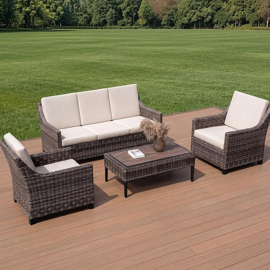 Wicker Patio Conversation Set, Outdoor Patio Chair Set with Deep Seating, Wide Armrests & Thick Cushions, All-Weather Outdoor Furniture Set for Patio, Porch, Deck & Backyard