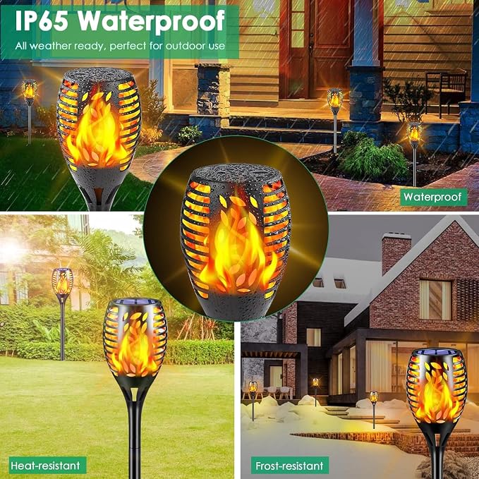 TomCare 6 Pack Solar Lights Outdoor Flickering Flame Solar Torch Lights | Realistic Flame Effect, Charges in 6-8 Hours, 10-12-Hour Runtime, IP65 Waterproof, Auto On/Off for Yard, Patio and Garden