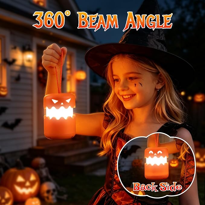 LED Halloween Pumpkin Lantern 2 Pack，Jack O Lantern with Lanyard | Halloween Lamp Gifts for Kids and Adults Collapsible Indoor/Outdoor Halloween Party Decoration