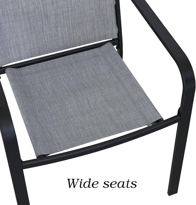 Patio Dining Set,Including 60"x 38" Steel Slat Dining Table and 6 Stackable Patio Chairs,Outdoor Furniture Set with 1.6" Umbrella Hole for All Weather