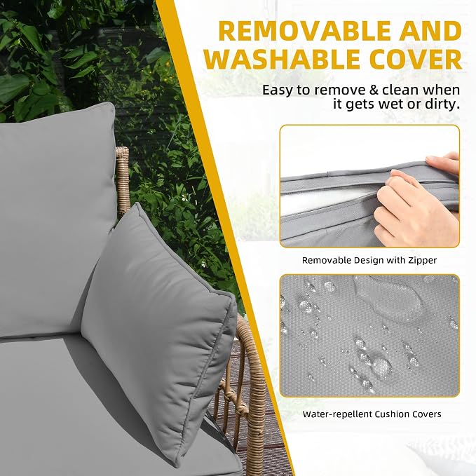DWVO 4 Piece Patio Furniture Set with 5 Seater Outdoor Sectional with Thickness Cushions and Side Table All-Weather L-Shaped Sectional Conversation Sofa Set Outdoor Furniture Set for Backyard Porch