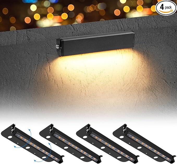Black 4-Pack 7inch 3W 2700K Soft White Hardscpe Lighting | 12V AC/DC Retaining Wall Lights,Low Voltage Landscape Lighting,Hardscape Paver Light,Outdoor Step Lights