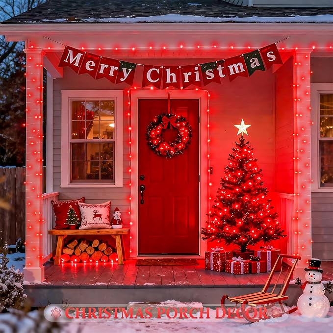 JMEXSUSS 2 Pack Solar Fariy Lights, Each 33FT 100 LED Red Halloween Lights | Outdoor Waterproof, 8 Modes Solar String Lights for Outside Tree Party Patio Garden Christmas Halloween Decorations