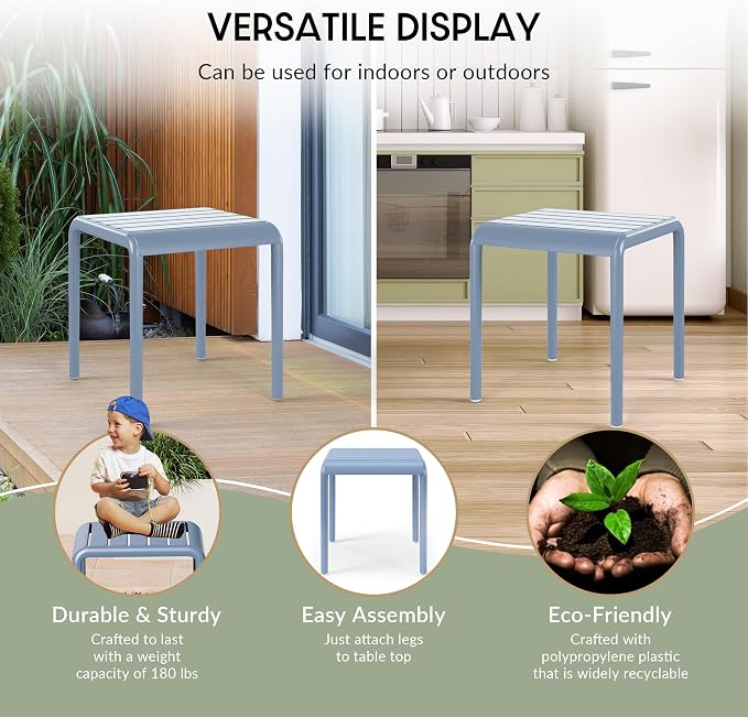 WestinTrends Playa Plastic Modern Outdoor Patio Accent Side Tables (Set of 2), French Blue