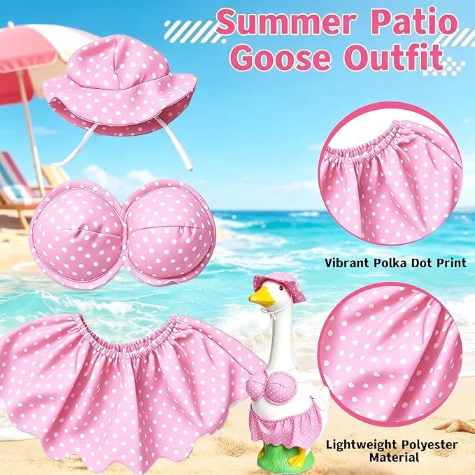 Porch Goose Summer Outfit, Porch Goose Clothes with Pink Polka Dot, for 23"/17" Lawn Goose Statue,Goose Clothes for Yard Goose