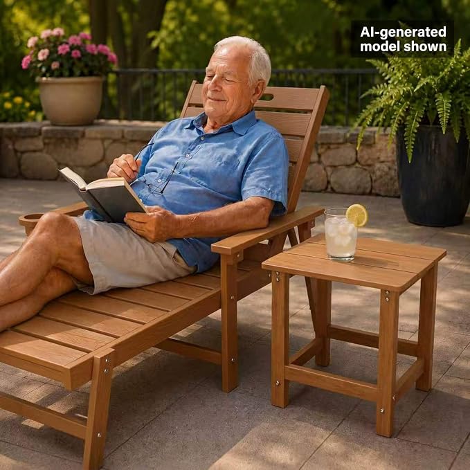 MXIMU Outdoor Side Table Set of 2: Heavy-Duty Sturdy Warp Resistant Adirondack Table - Wood Grain Finish Outdoor End Tables - Easy Assembly & Low Maintenance Patio Side Table Teak