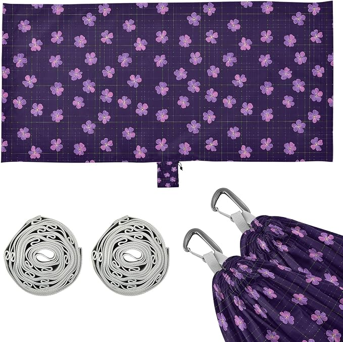 Camping Hammock Outdoor Hammocks for Outside Purple Hibiscus Flower Beach Trees Portable Lightweight with Pockets Tree Straps Indoor