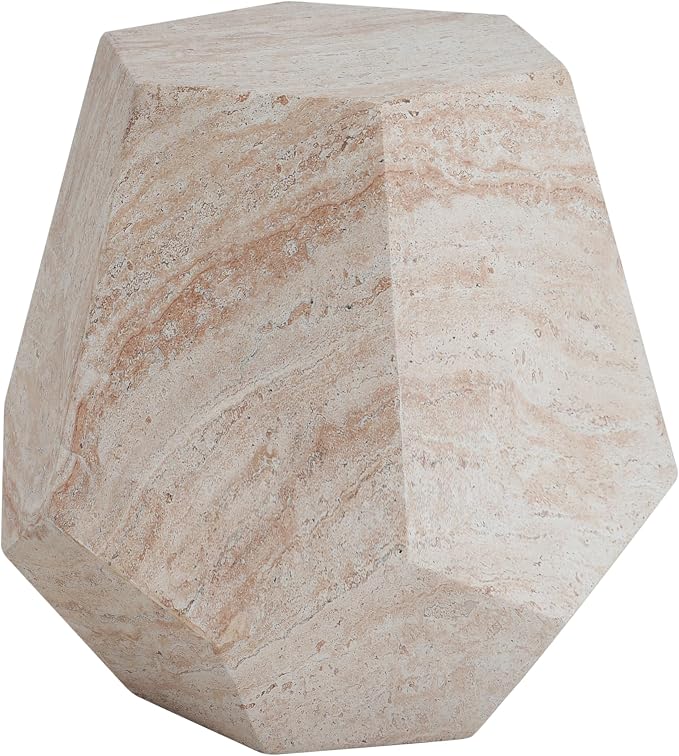 Outdoor Side Table 18.75" Geometric Shape Concrete Side Table, Patio Tables for Outside Decorative Garden Stools, No Assembly Accent Table for Patio Porch Living Room, Beige
